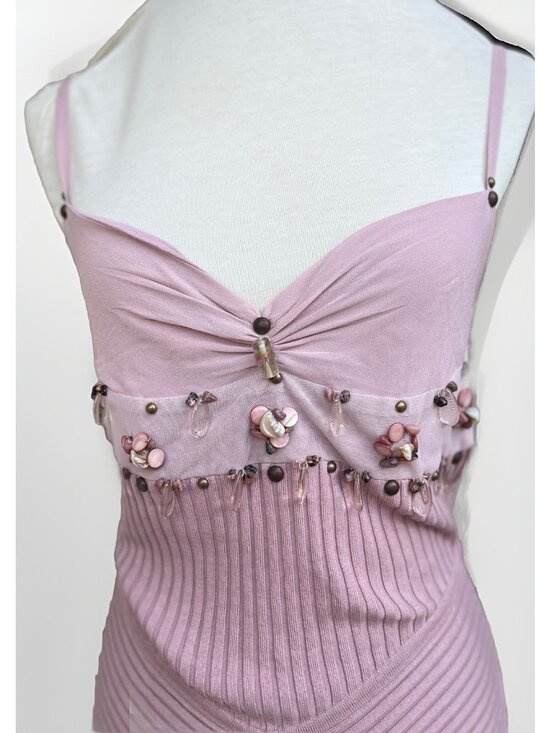 M. Kenson Tops - M. Kenson Scarlet Petal Beaded Silk Camisole Top Pink Cutout Back XS-L NWT